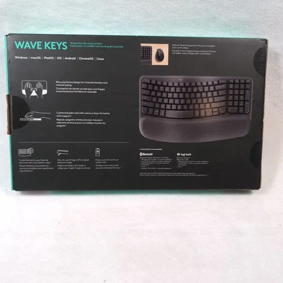 Logitech Wave Keys Wireless Ergonomic Keyboard Graphite YR0096 920-011898 - Picture 2 of 7